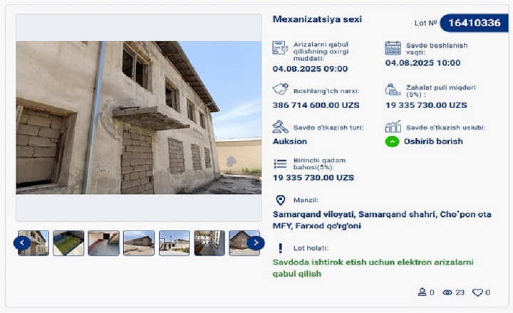 E-Auksion.Uz Platformasi Orqali Xarid Qilishingiz Mumkin Bo'lgan Samarqand Shahrida Joylashgan Bino Va Inshоoatlar Bilan Tanishing.