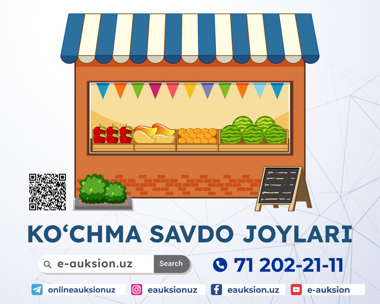 Samarqand viloyatidan e-auksion.uz platformasi orqali biznes uchun 4211 dan ortiq ko'chma savdo joylarini 3 yilga ijaraga oling.